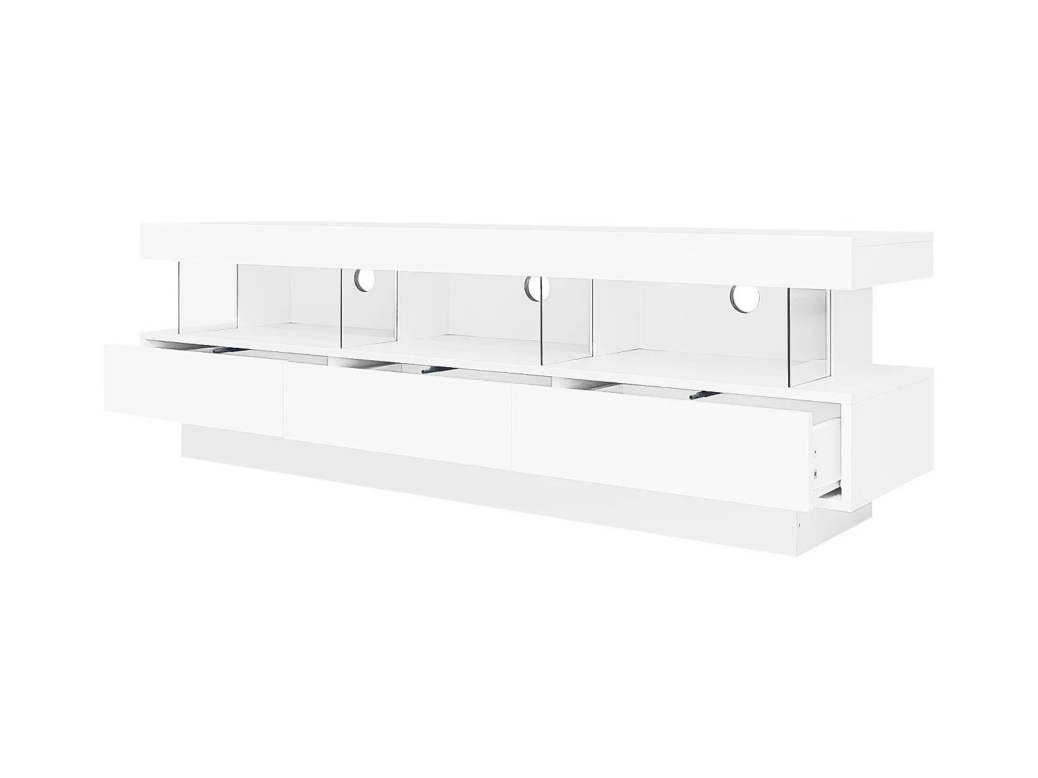 Meuble TV 160cm avec LED - 3 compartiments en verre - contrôlé par APP - adapté pour TV 70" - Blanc