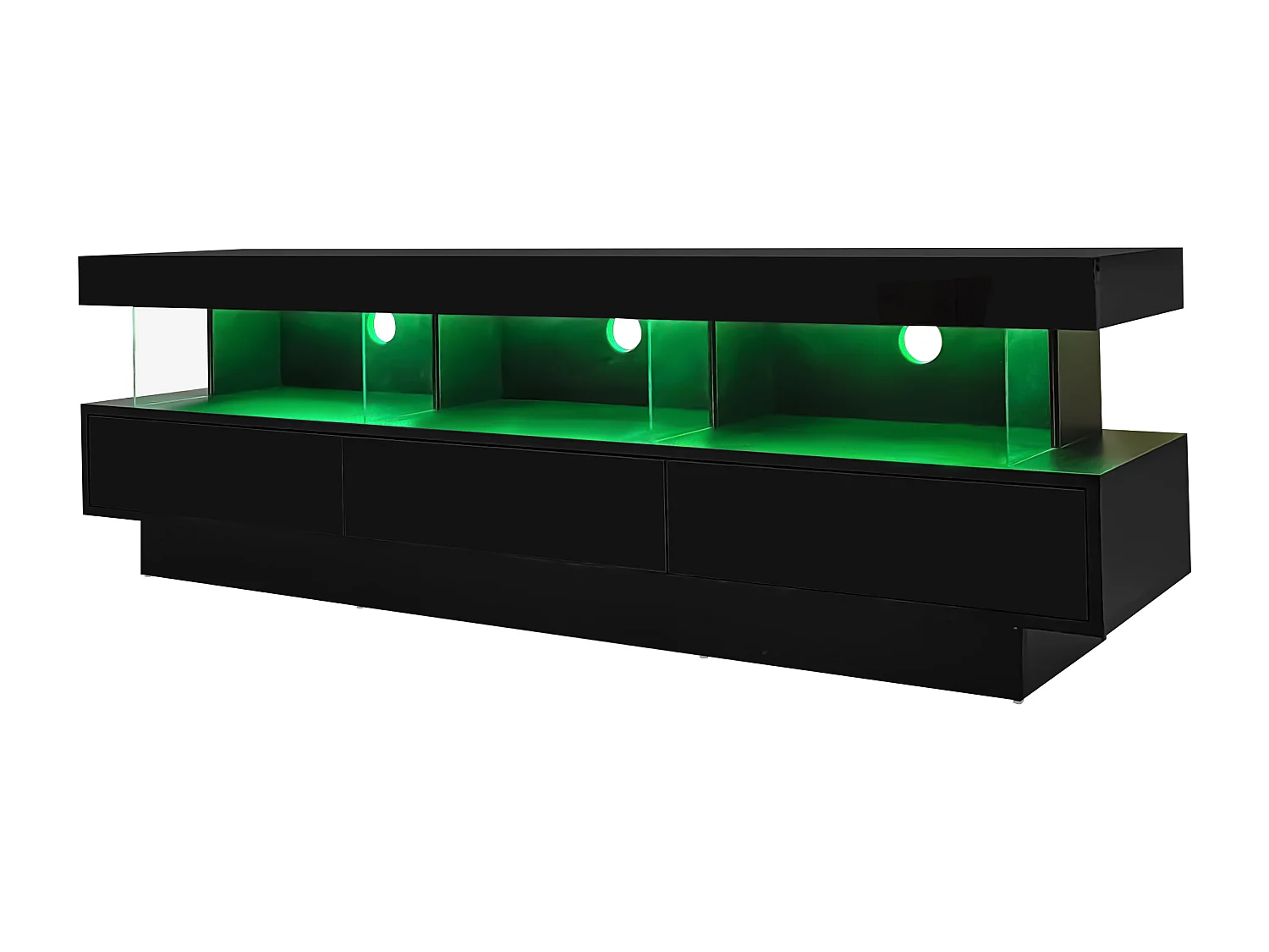 TV-meubel 160cm met LED - 3 glazen compartimenten - APP bestuurbaar - geschikt voor 70" TV - Zwart