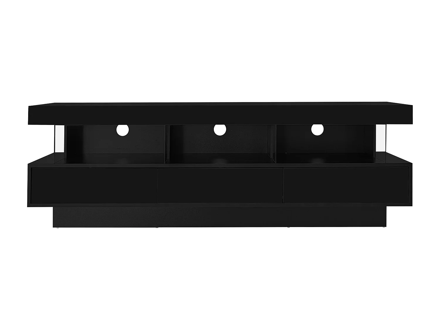 Meuble TV 160cm avec LED - 3 compartiments en verre - contrôlé par APP - adapté pour TV 70" - Noir