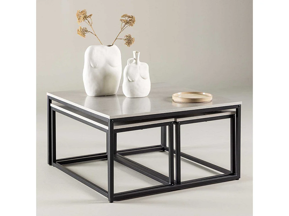 Lot de 3 Tables Basses Gigognes "Solna" 80cm Gris