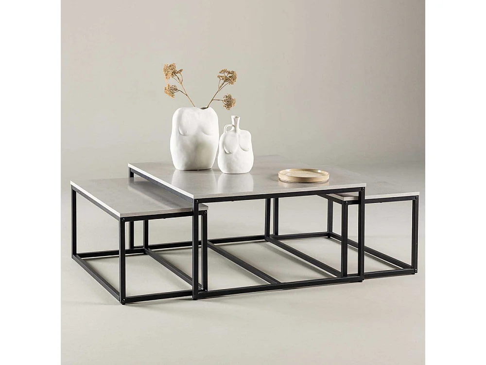 Lot de 3 Tables Basses Gigognes "Solna" 80cm Gris