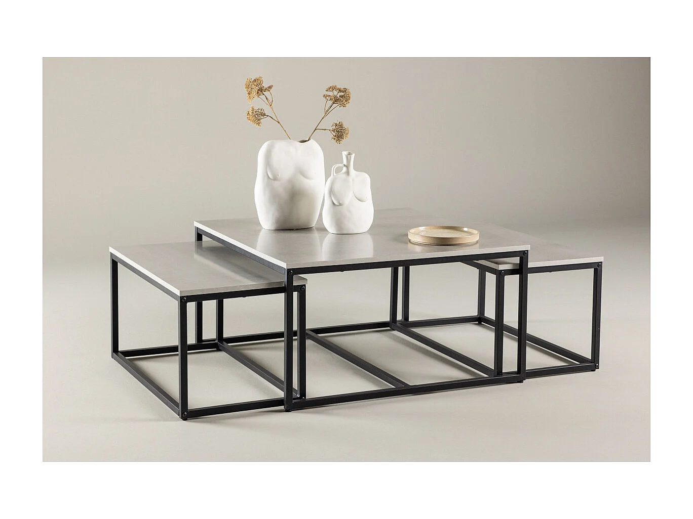 Lot de 3 Tables Basses Gigognes "Solna" 80cm Gris