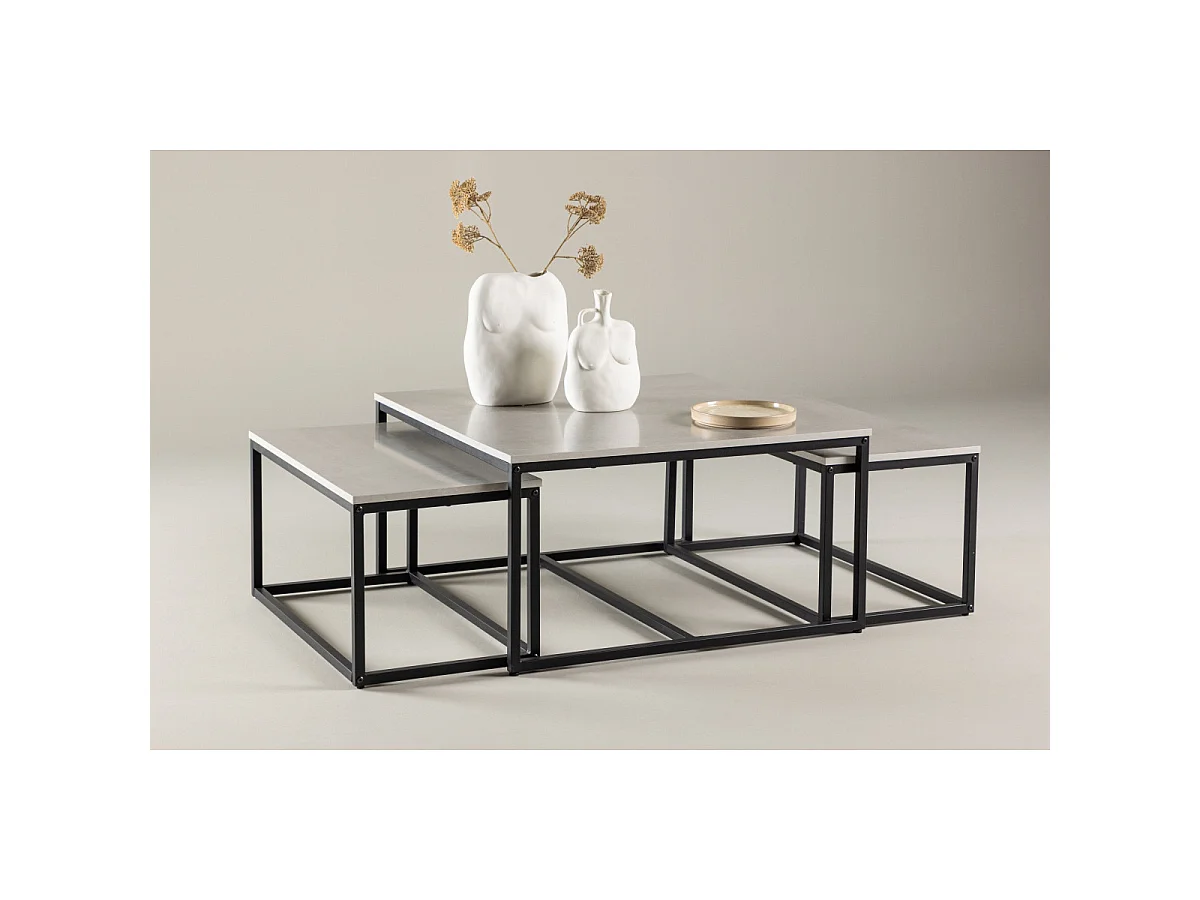 Lot de 3 Tables Basses Gigognes "Solna" 80cm Gris