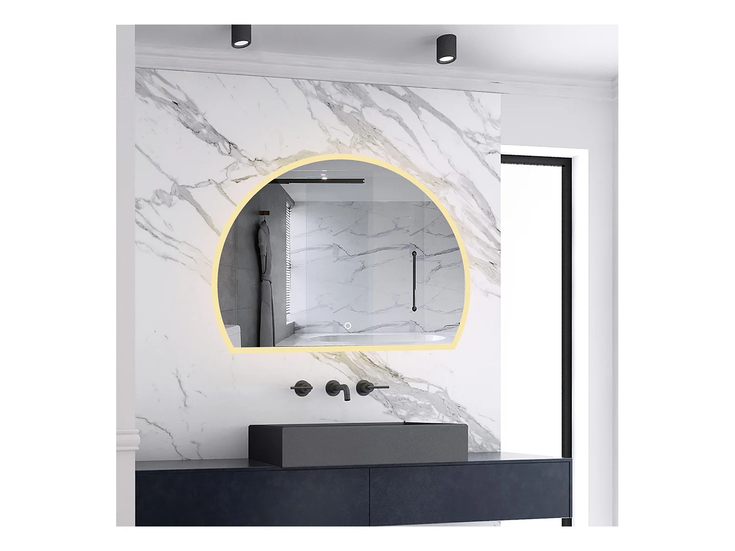 AICA LED Badspiegel 80x60cm Halbrund Anti-Beschlag 3 Lichfarbe Dimmbar Memory-Funktion Wand/Touchschalter