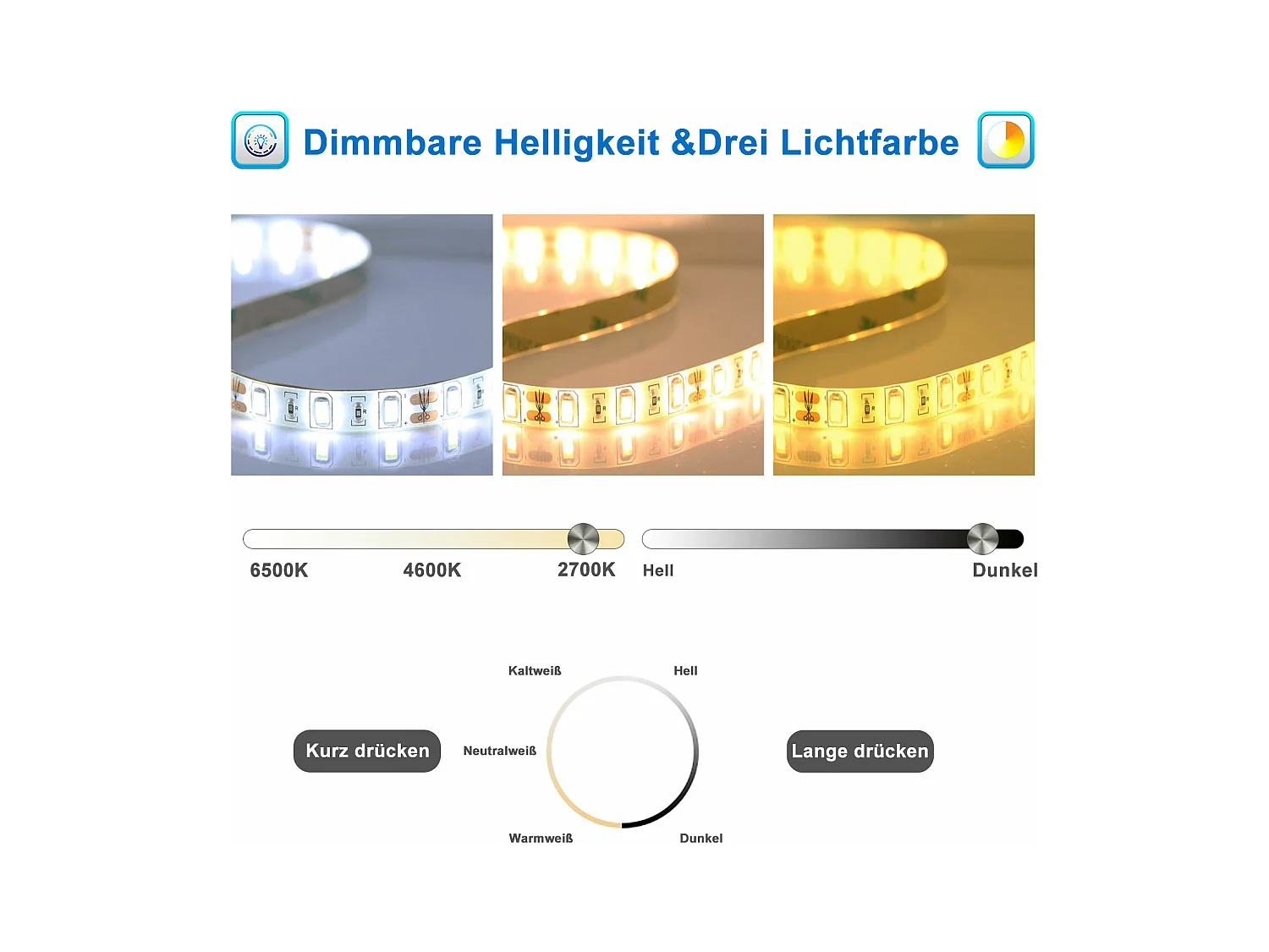AICA LED Badspiegel 80x60cm Halbrund Anti-Beschlag 3 Lichfarbe Dimmbar Memory-Funktion Wand/Touchschalter
