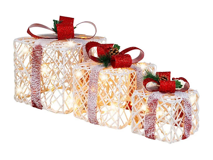 Weihnachtsgeschenkboxen 3er-Set Beleuchtete Geschenkboxen mit Schleifen LED-Lichtern 6H Timer