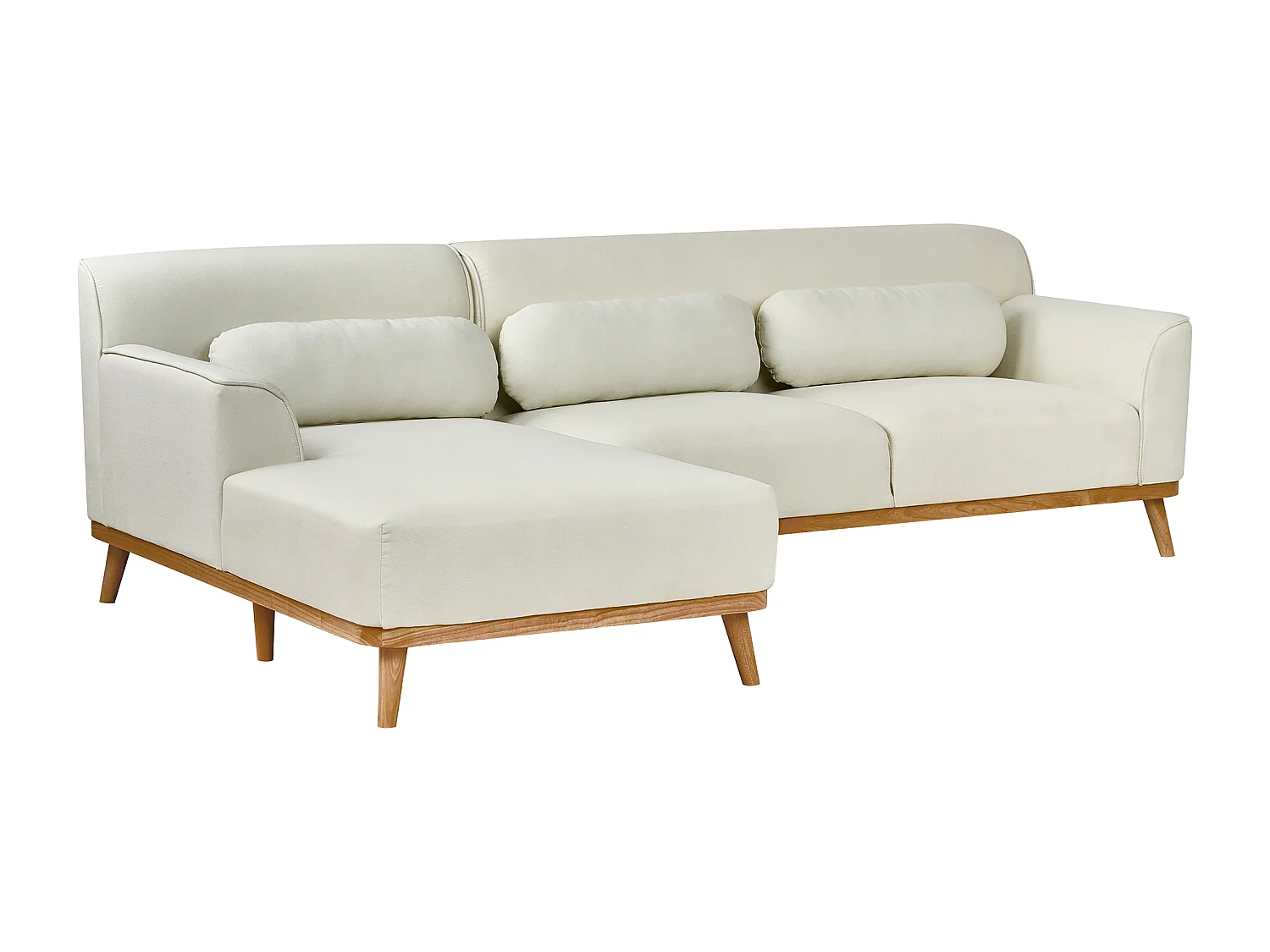 Sofá de canto SIMOS Tecido Branco creme 3 lugares à direita