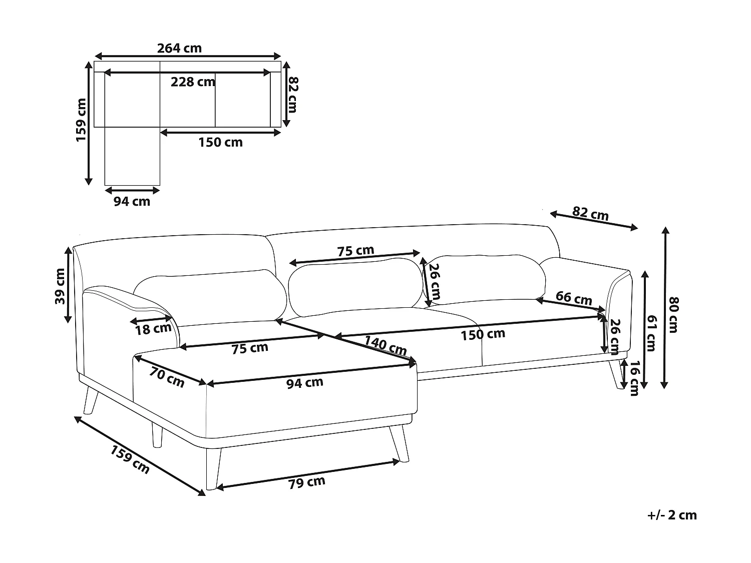 Canapé d'Angle à Droite en tissu Dossier Rembourré Blanc Cassé Simos