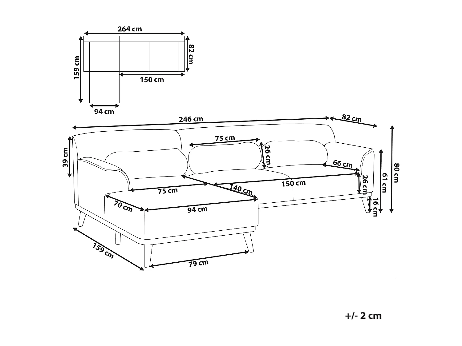 Canapé d'Angle à gauche en Tissu Dossier Rembourré Gris Clair Simos