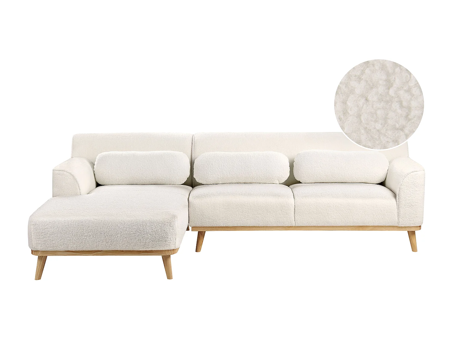 Ecksofa SIMOS Bouclé Weiss 3-Sitzer rechtsseitig