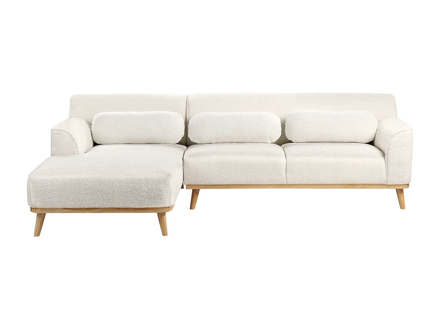 Ecksofa SIMOS Bouclé Weiss 3-Sitzer rechtsseitig