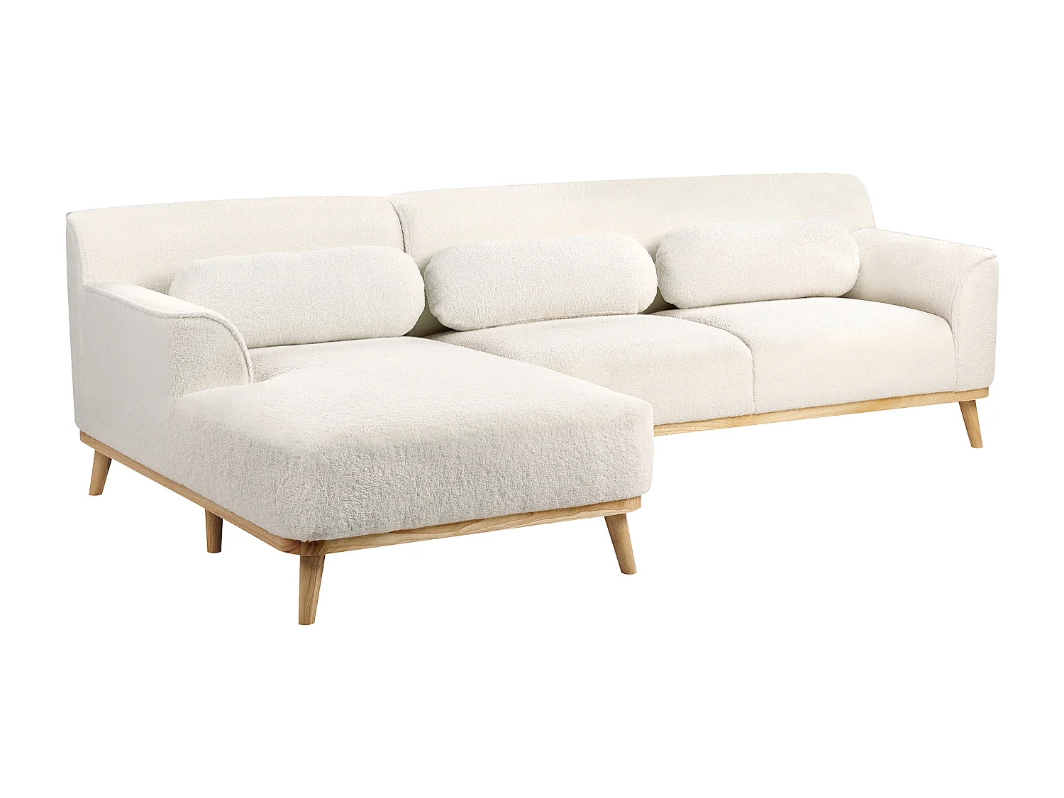 Ecksofa SIMOS Bouclé Weiss 3-Sitzer rechtsseitig