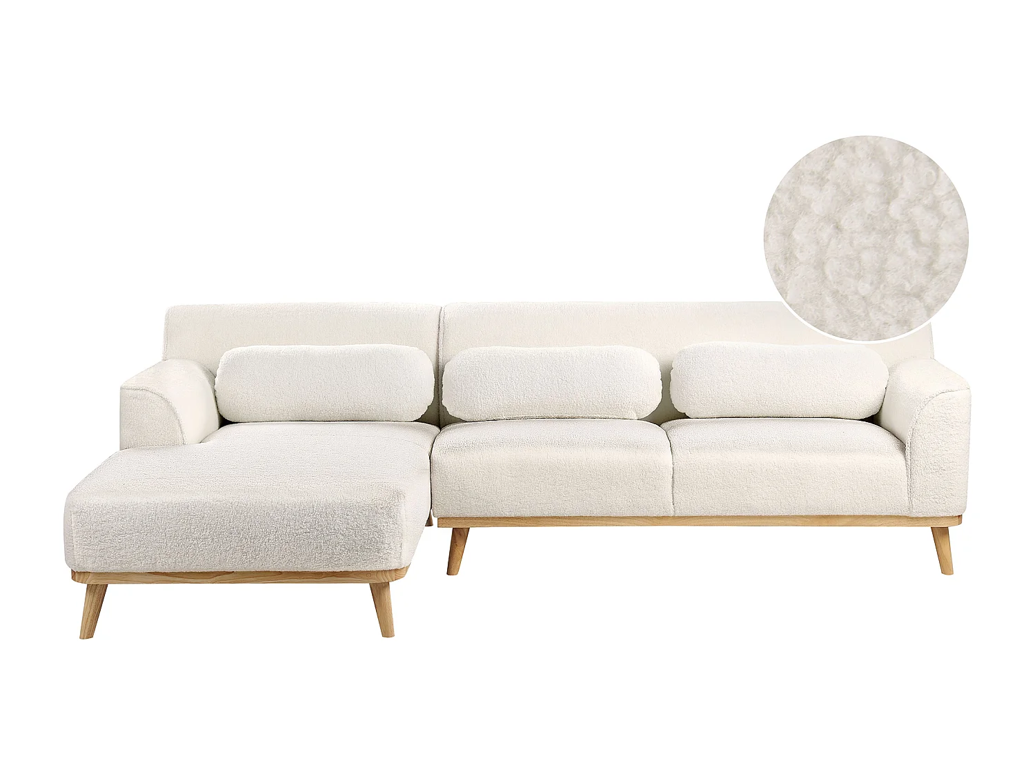 Sofá de canto SIMOS Bouclé Branco 3 lugares à direita