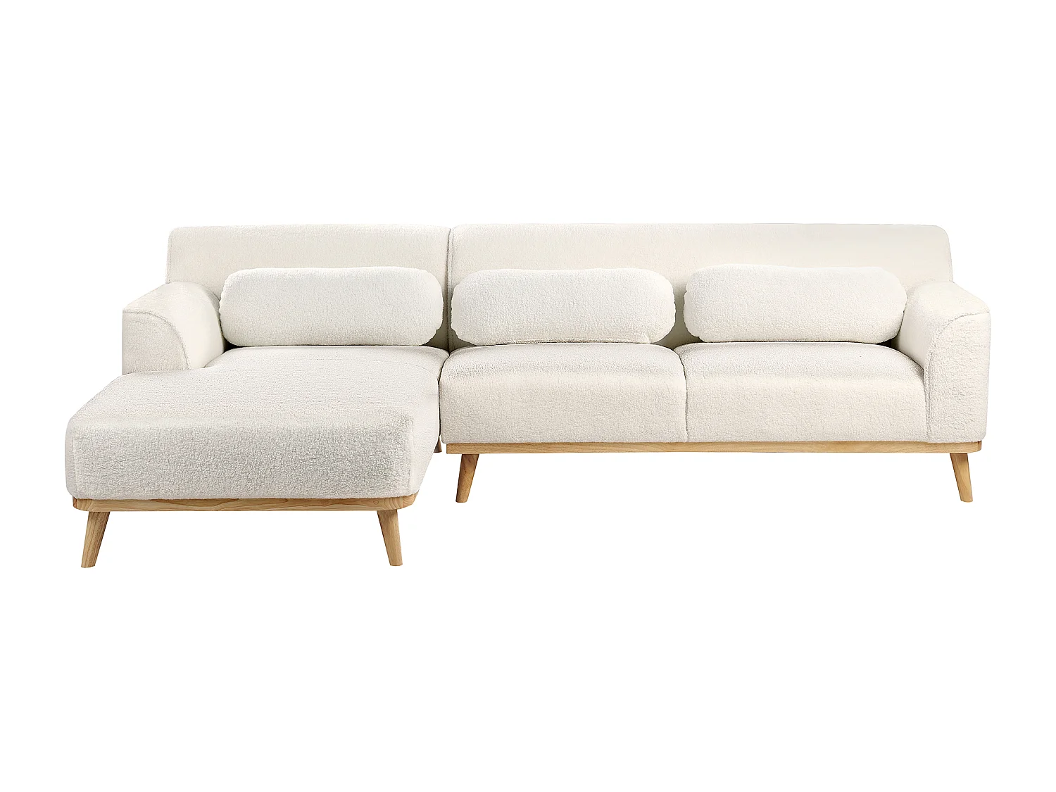 Sofá de canto SIMOS Bouclé Branco 3 lugares à direita