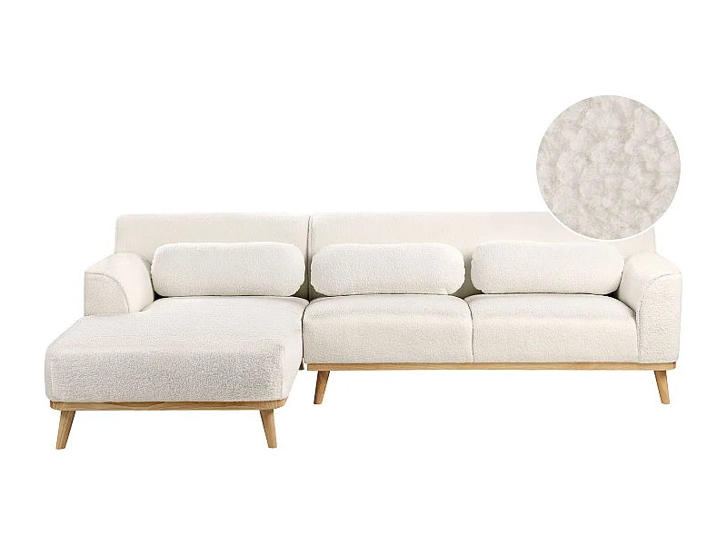 Ecksofa SIMOS Bouclé Weiss 3-Sitzer rechtsseitig