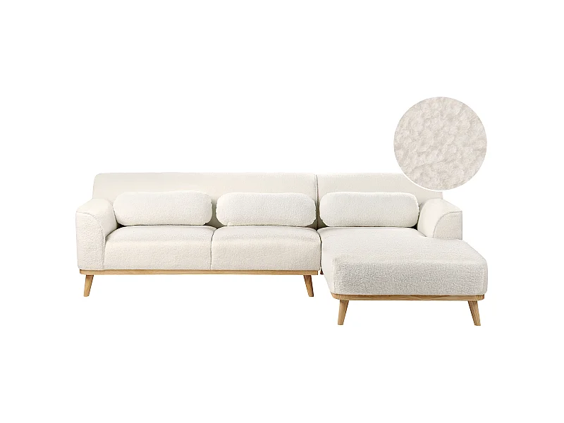 Ecksofa SIMOS Bouclé Weiss 3-Sitzer linksseitig