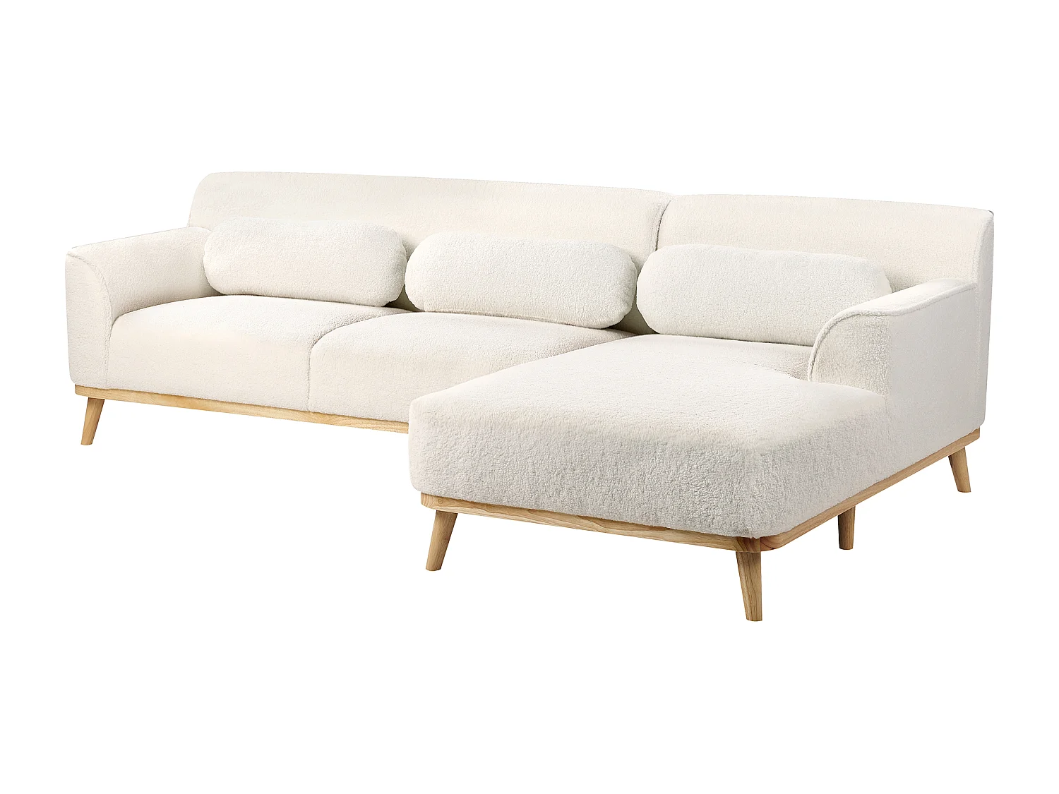 Canapé d'Angle à droite en Bouclé Dossier Rembourré Blanc Simos