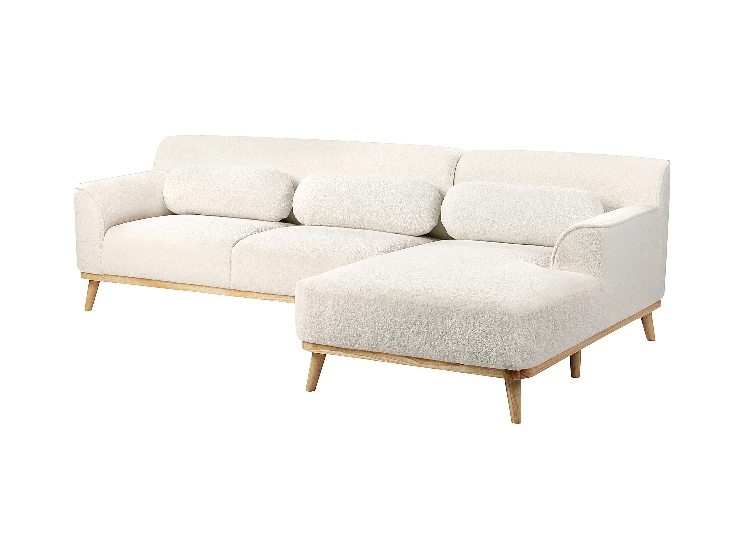 Canapé d'Angle à droite en Bouclé Dossier Rembourré Blanc Simos