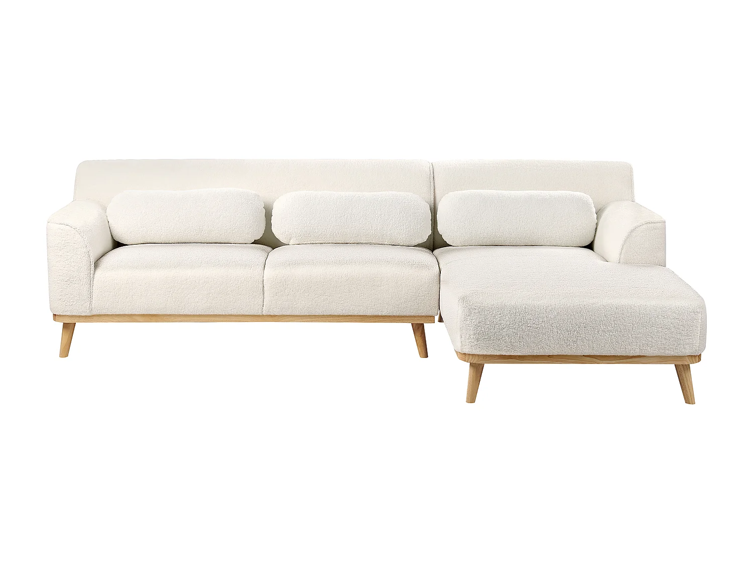 Canapé d'Angle à droite en Bouclé Dossier Rembourré Blanc Simos