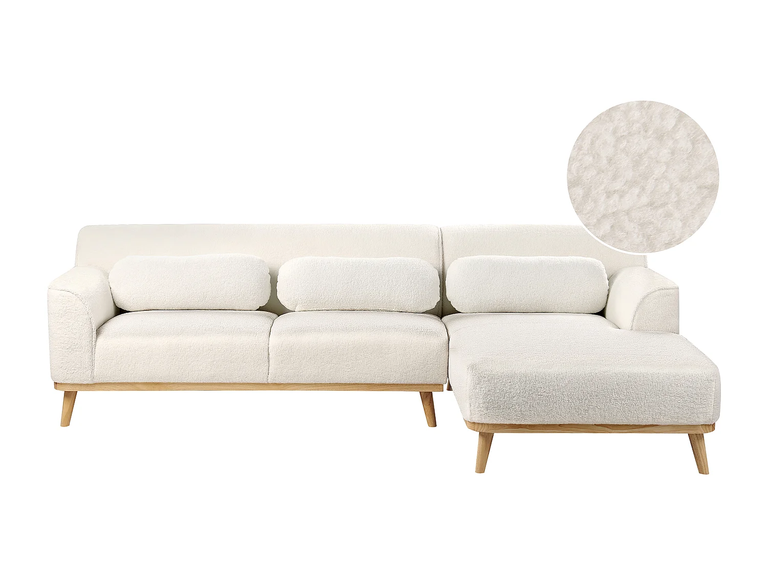 Sofá esquinero SIMOS Bouclé Blanco 3 plazas Izquierda