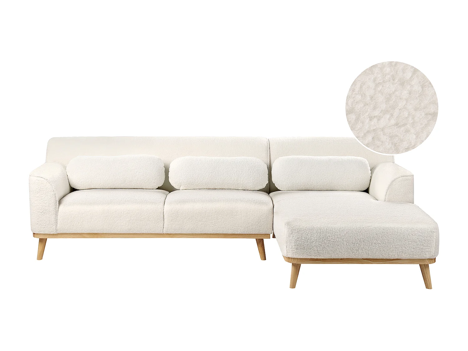 Ecksofa SIMOS Bouclé Weiss 3-Sitzer linksseitig