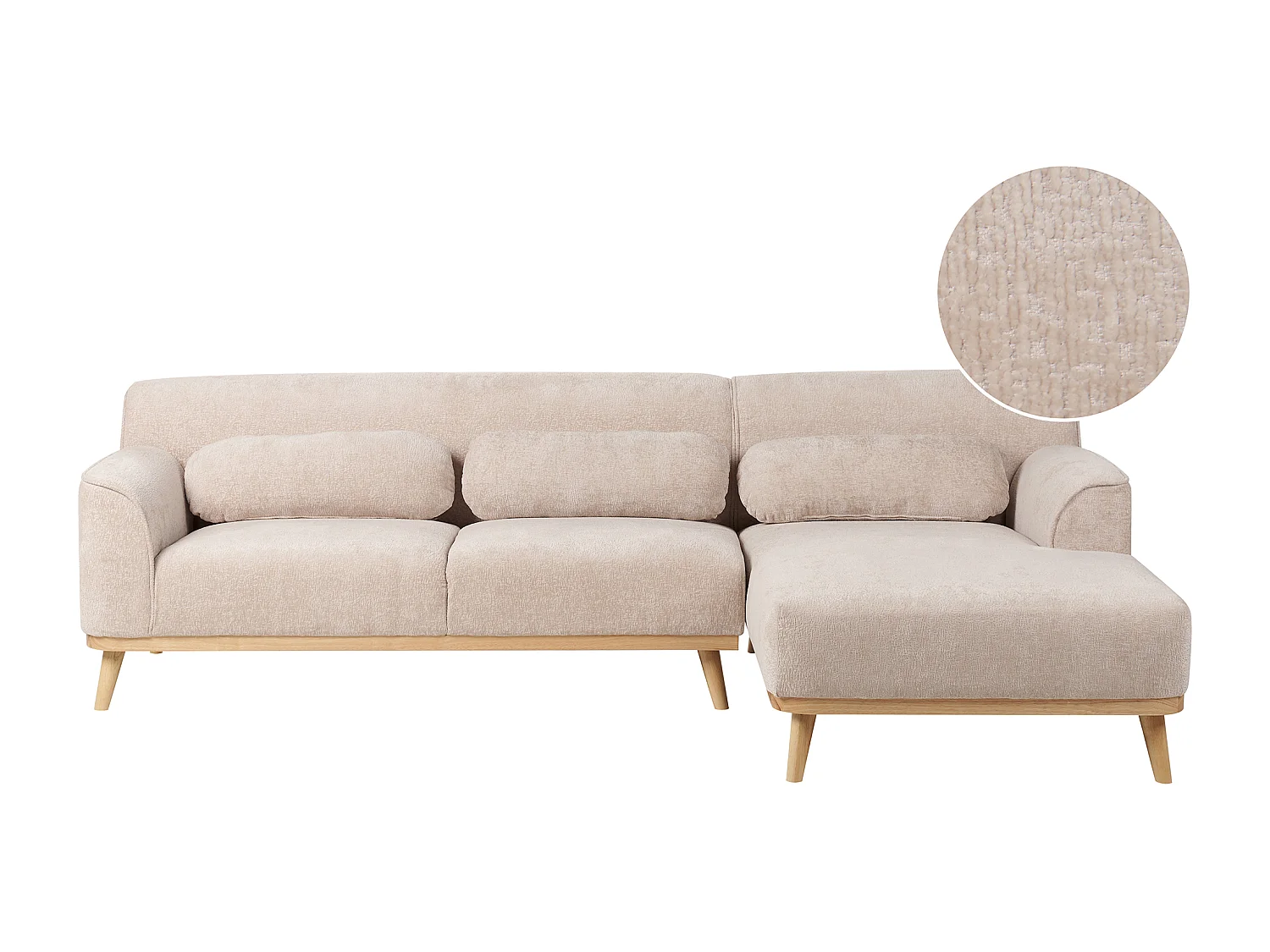 Ecksofa SIMOS Chenillegewebe Beige 3-Sitzer linksseitig