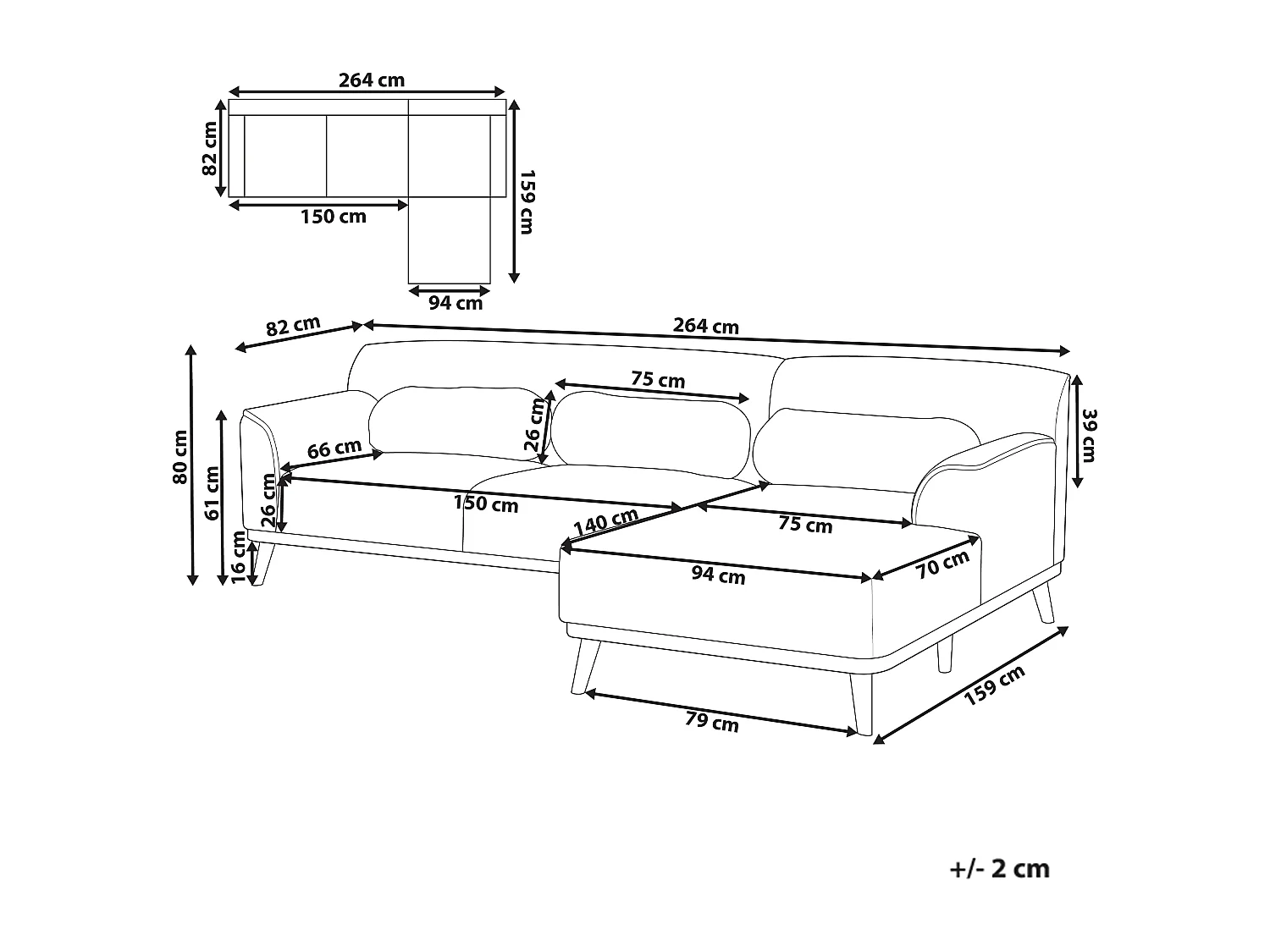 Ecksofa SIMOS Chenillegewebe Beige 3-Sitzer linksseitig