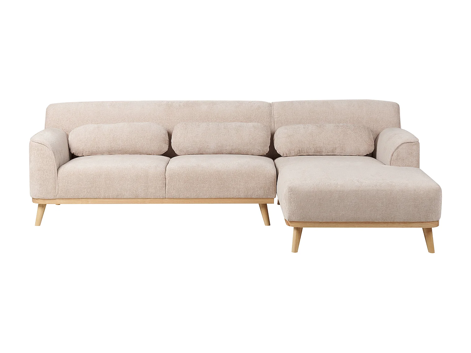Ecksofa SIMOS Chenillegewebe Beige 3-Sitzer linksseitig