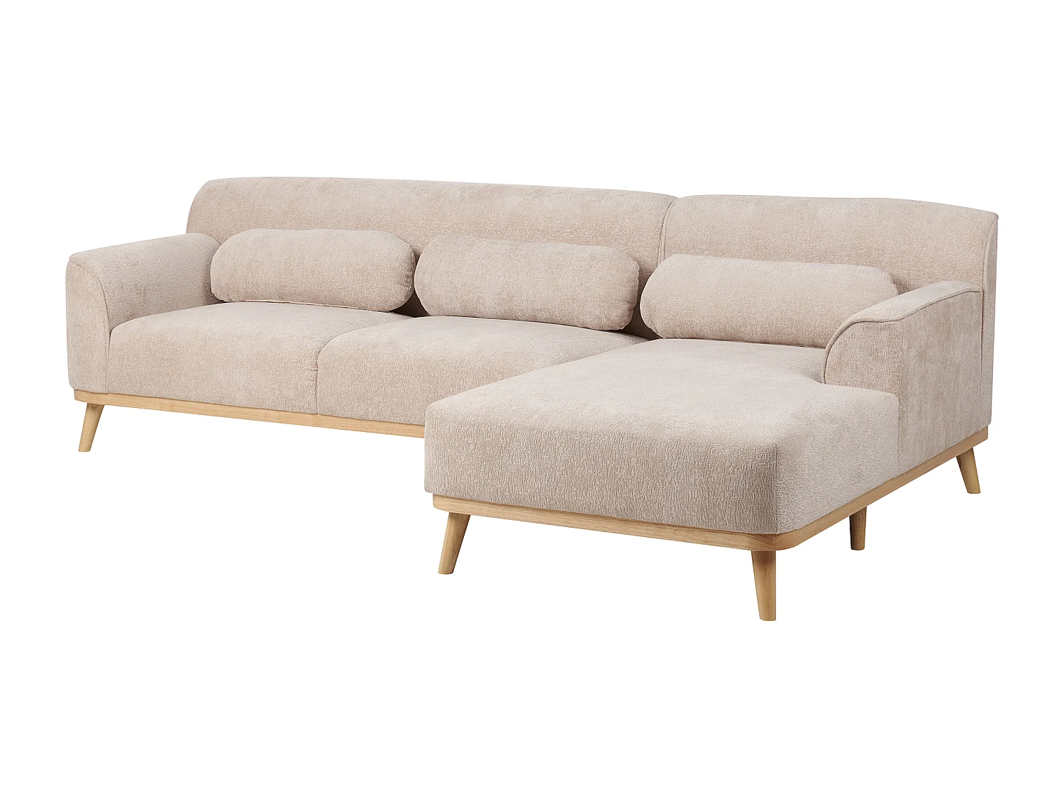 Ecksofa SIMOS Chenillegewebe Beige 3-Sitzer linksseitig