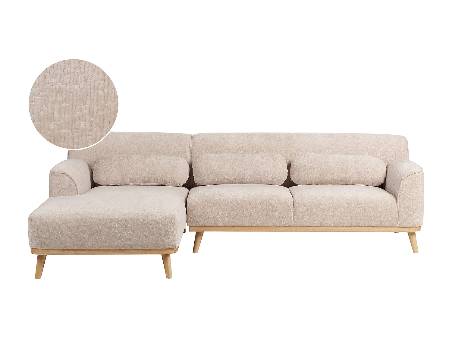 Ecksofa SIMOS Chenillegewebe Beige 3-Sitzer rechtsseitig