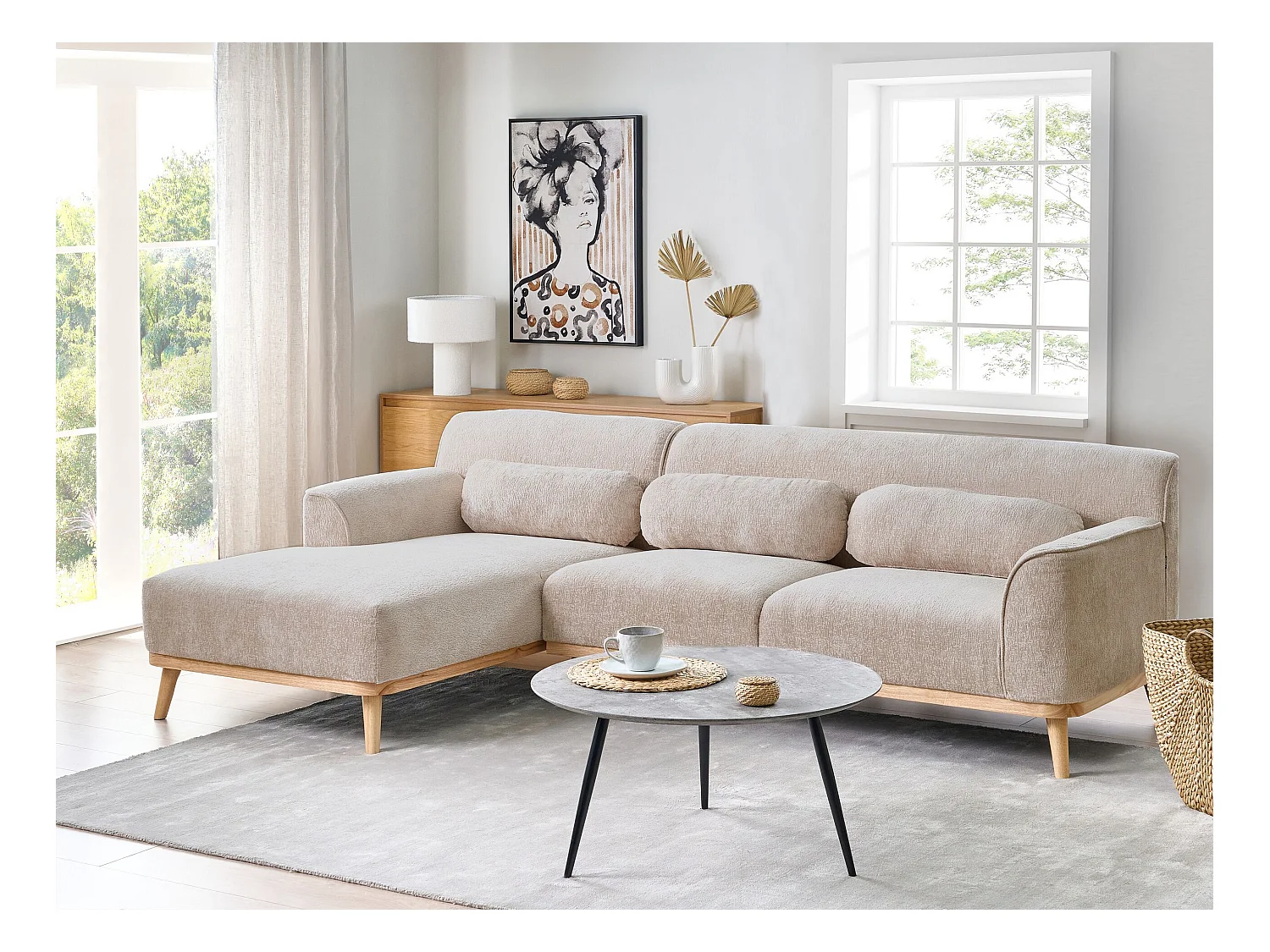 Narożnik SIMOS Szenil Beżowy dla 3 osób Prawostronny