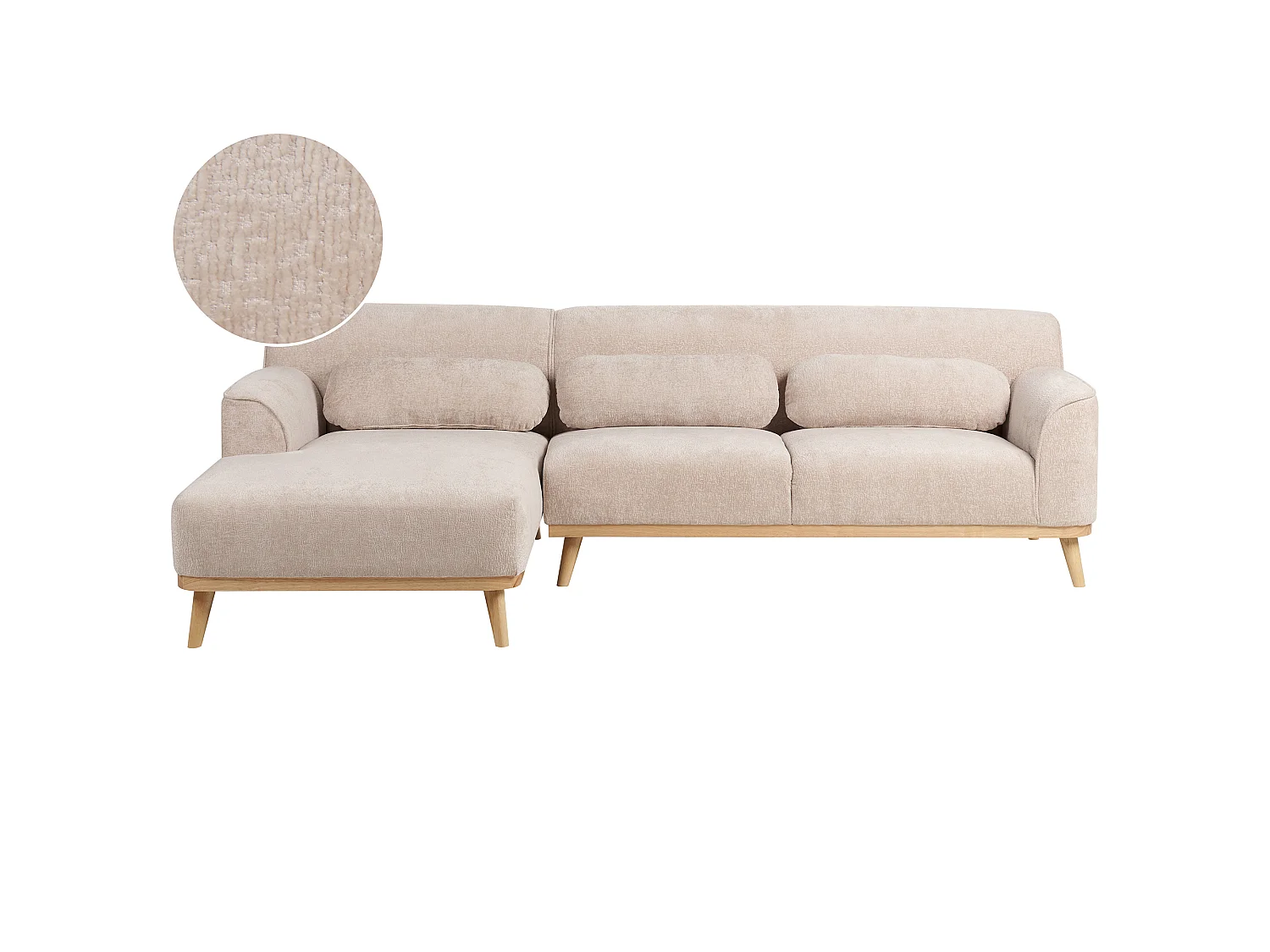 Canapé d'angle SIMOS Tissu chenille Beige 3 places Côté droit