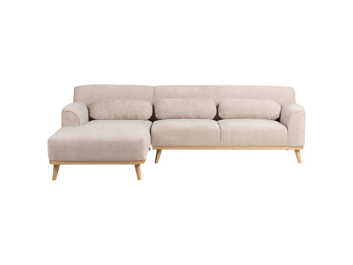 Canapé d'angle SIMOS Tissu chenille Beige 3 places Côté droit