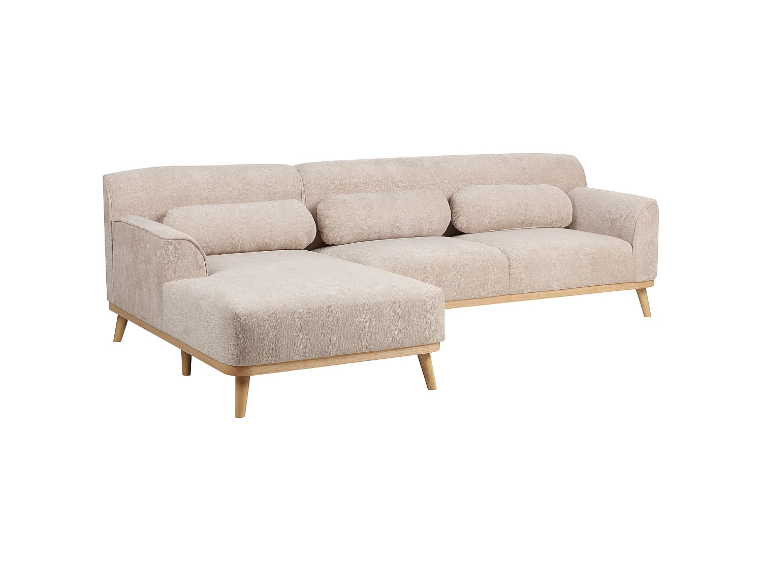 Canapé d'angle SIMOS Tissu chenille Beige 3 places Côté droit