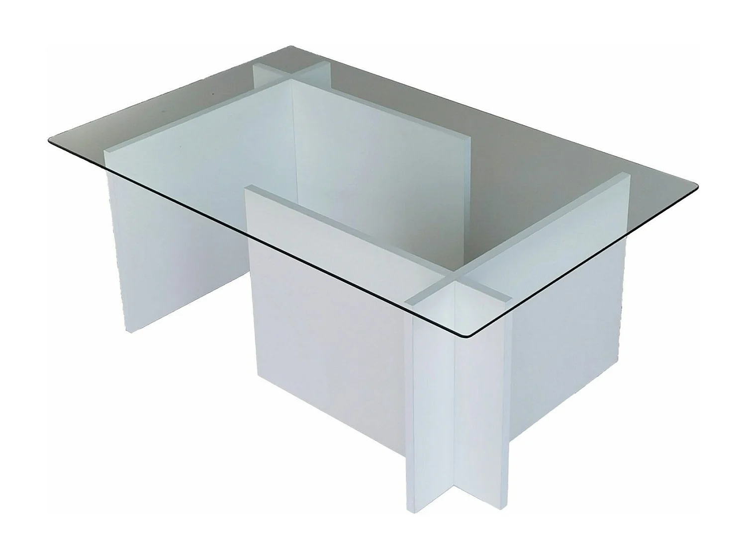 Table basse Melar 105x65cm Bois Blanc et Verre Transparent