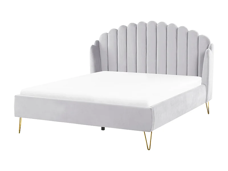 Cama Veludo AMBILLOU 160 x 200 cm Cinzento claro
