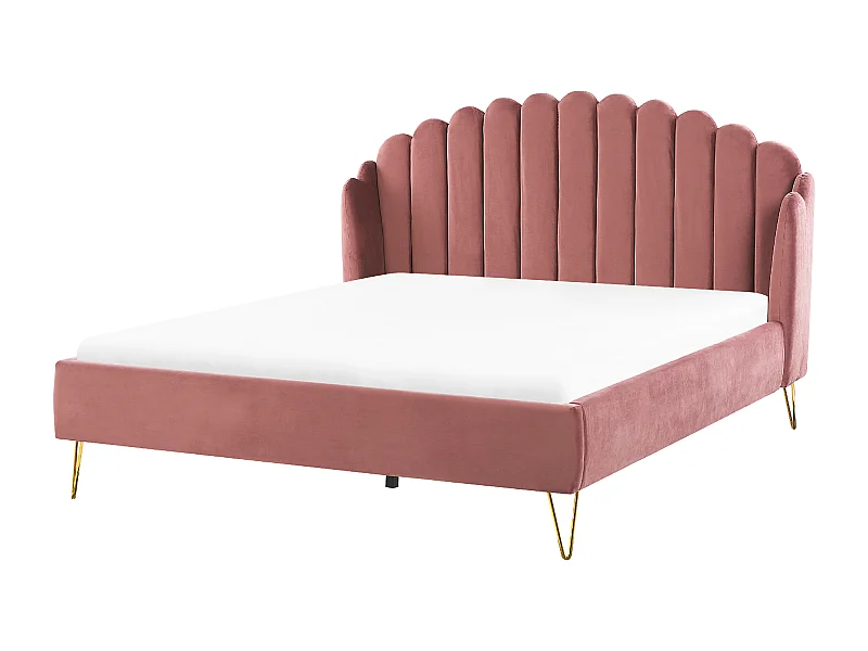 Polsterbett Samtstoff rosa mit Lattenrost vertikale Steppung 180x200 cm Ambillou