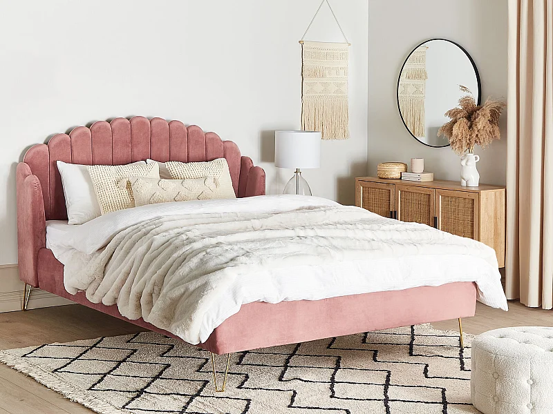 Lit avec sommier Velours AMBILLOU 180 x 200 cm Rose