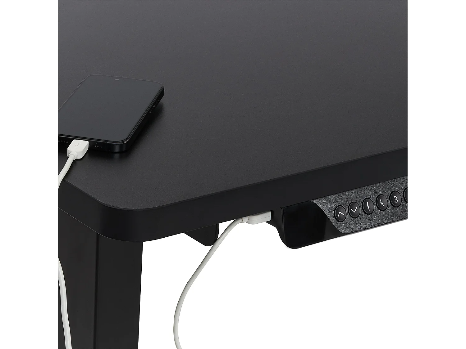 Bureau d'angle réglable électriquement DESTINES Noir 160 cm 109 cm Côté droit