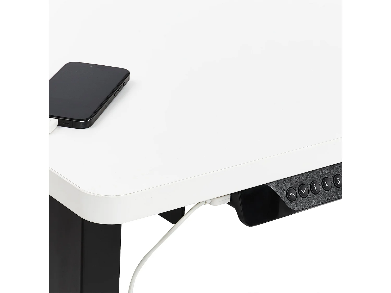 Bureau d'angle réglable électriquement DESTINES Blanc/noir 160 cm 109 cm Côté droit
