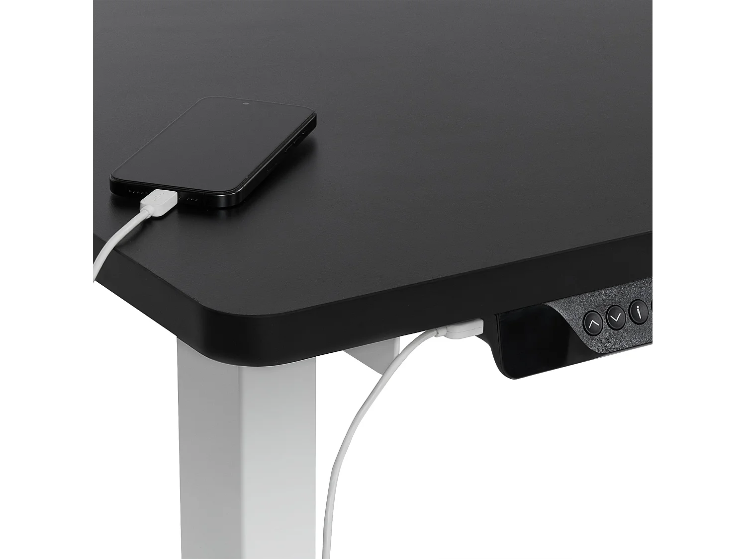 Biurko narożne prawe regulowane elektrycznie 160 x 59 cm biało-czarne DESTINES