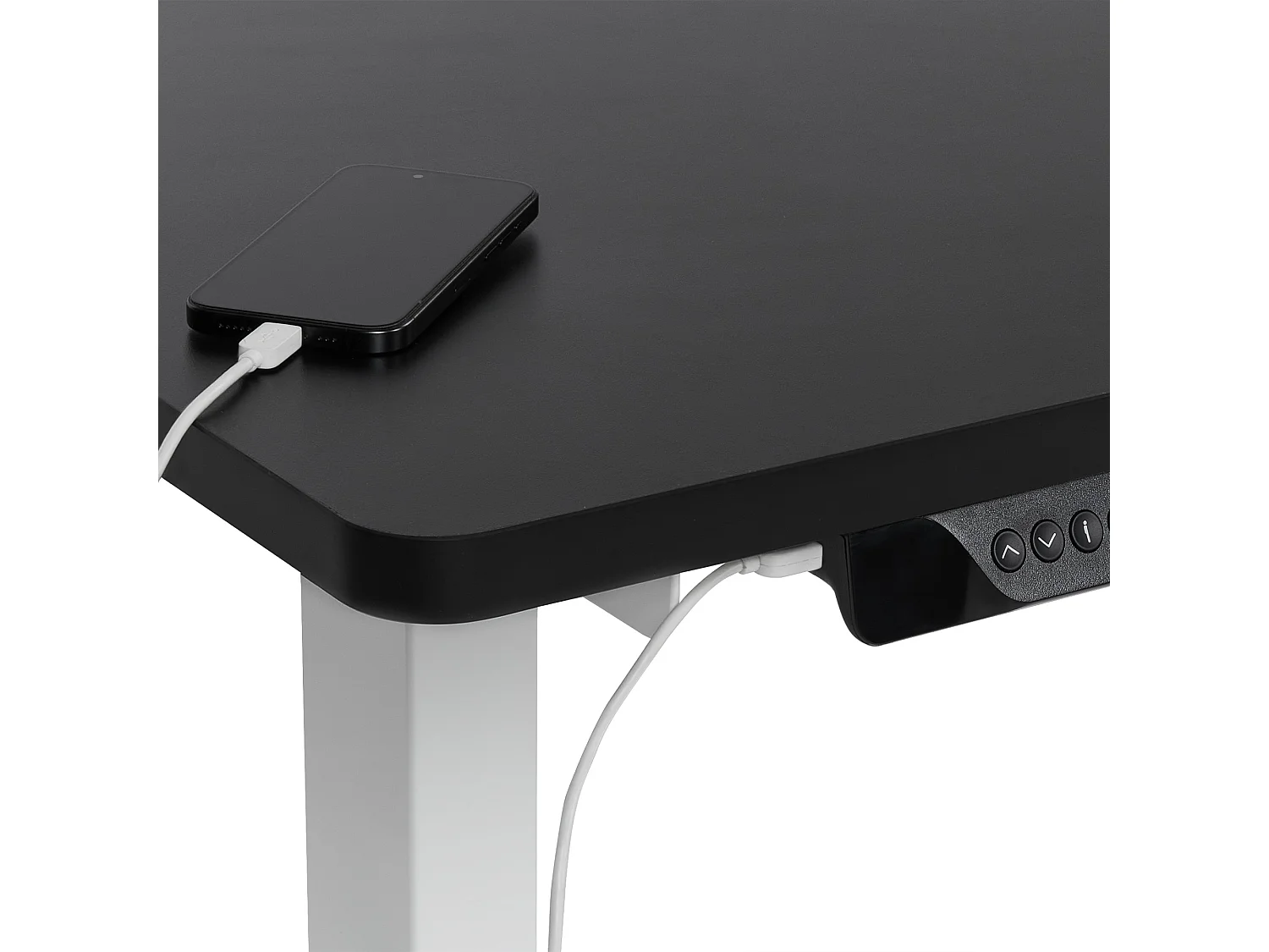Bureau d'angle réglable électriquement DESTINES Noir/blanc 160 cm 109 cm Côté droit