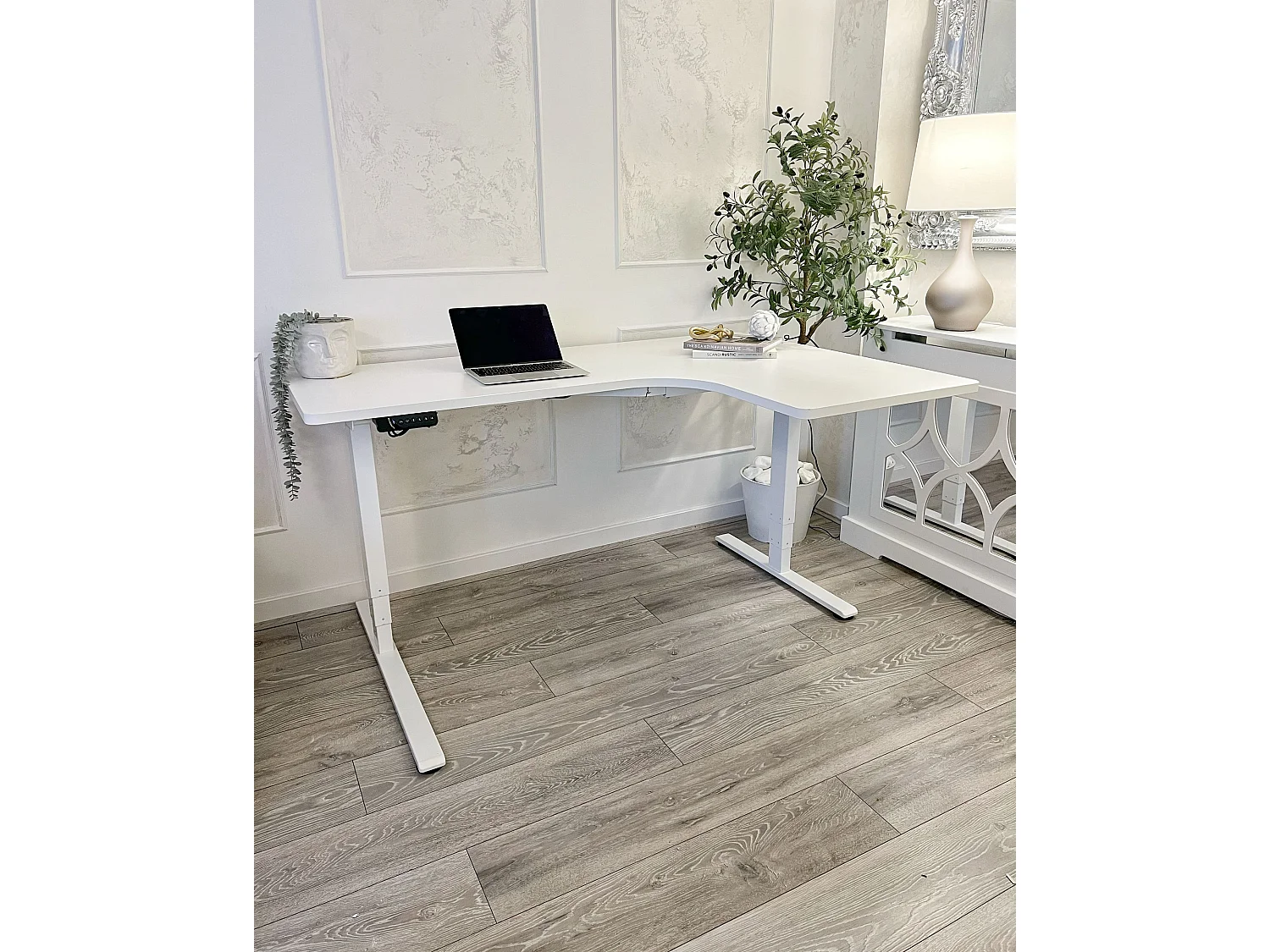 Bureau d'angle à droite ajustable électriquement 160 x 59 cm blanc DESTINES