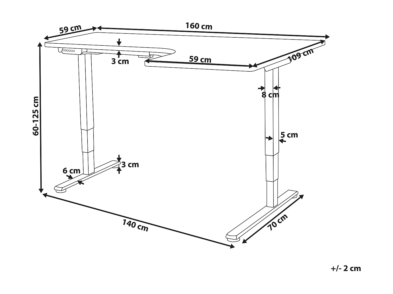 Bureau d'angle réglable électriquement DESTINES Blanc 160 cm 109 cm Côté droit