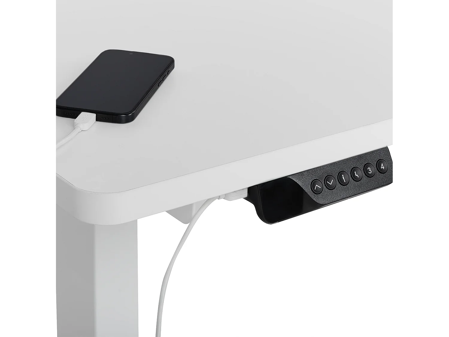 Bureau d'angle réglable électriquement DESTINES Blanc 160 cm 109 cm Côté droit
