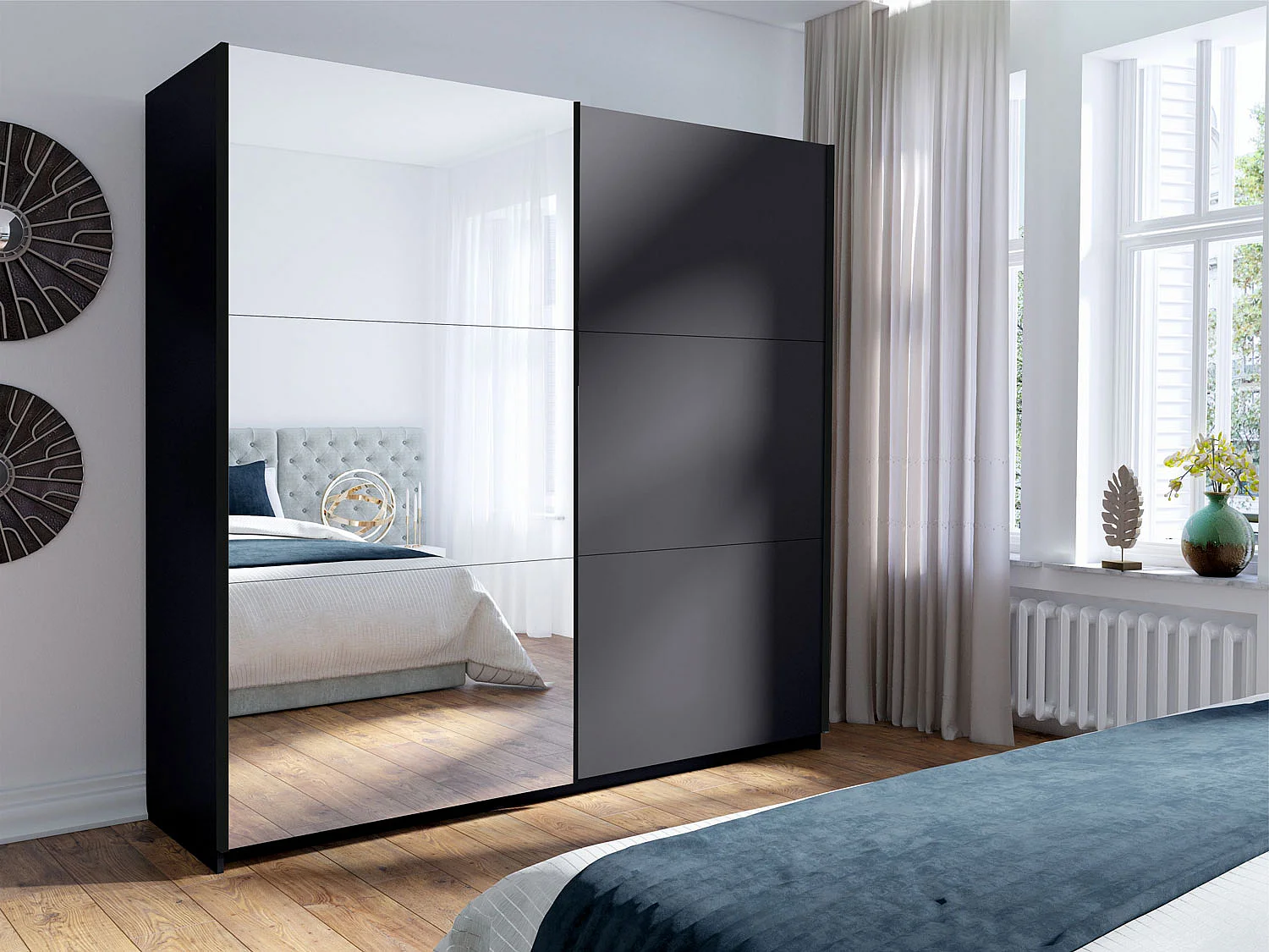 SCHWEBETÜRENSCHRANK Arsala graphitgrau 200 cm / 62 cm / 207 cm