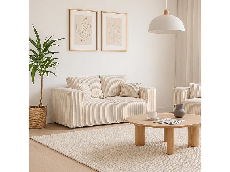 Canapé 2 places tissu côtelé Sharm beige