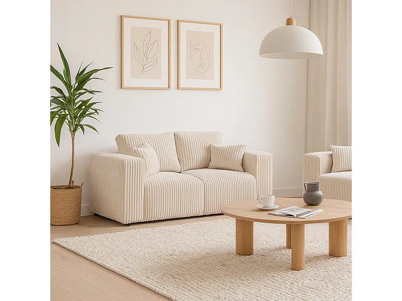 Canapé 2 places tissu côtelé Sharm beige