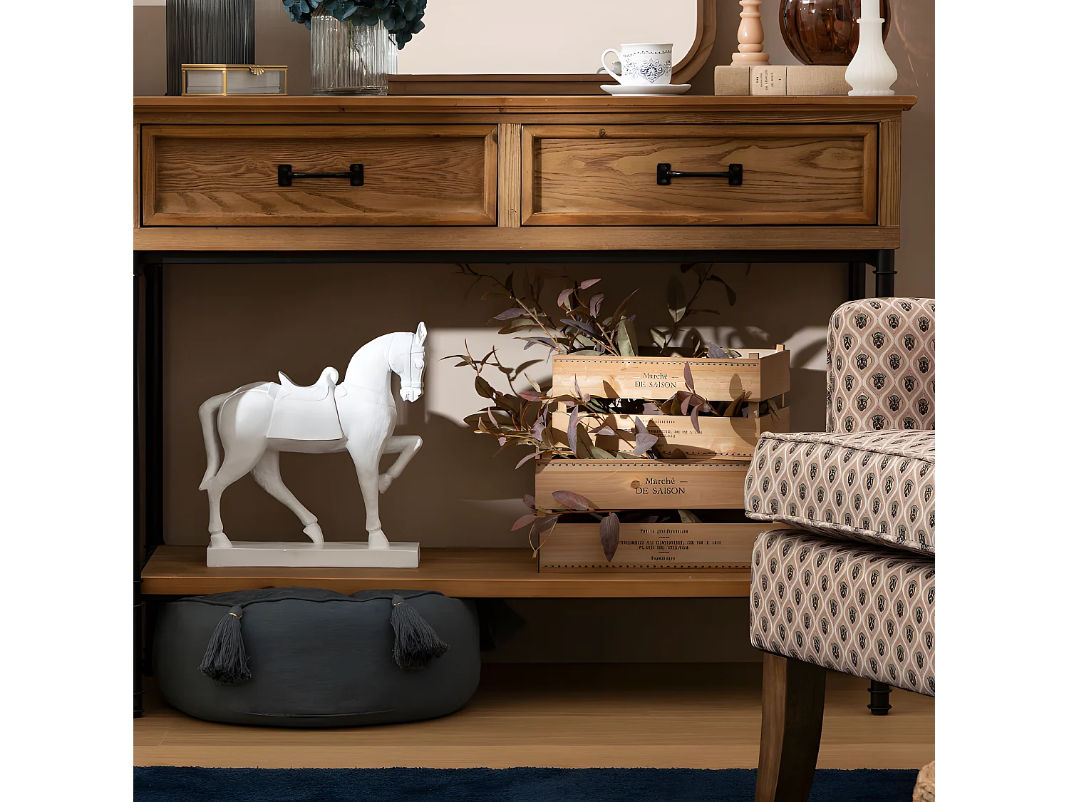 Lot de 2 Cagettes en Bois "Little Cottage" 35cm Naturel