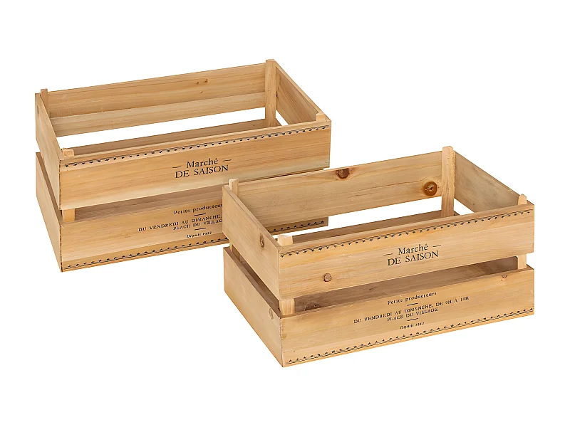 Lot de 2 Cagettes en Bois "Little Cottage" 35cm Naturel